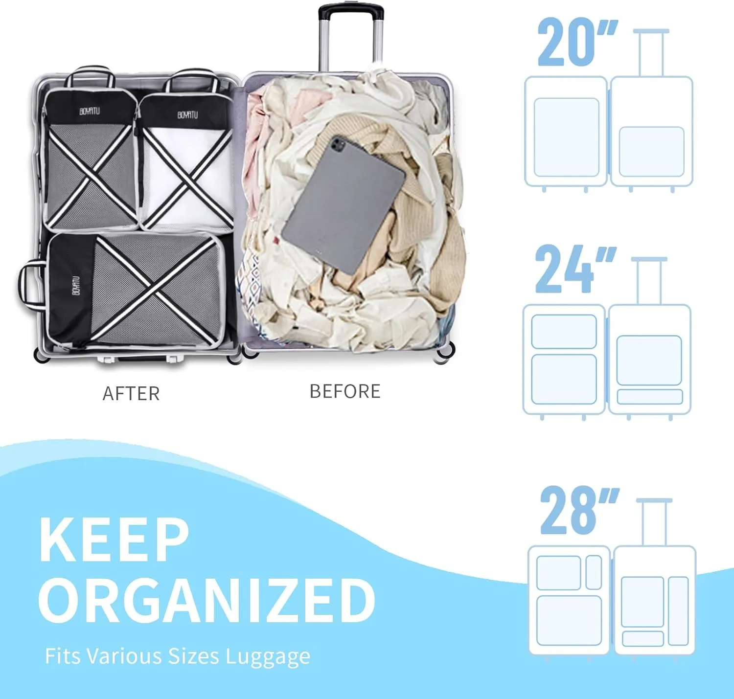 Compression Packing Cubes for Travel Organizer: Lightweight Travel Essentials Luggage Organizer for Suitcase 2/4/6 Set