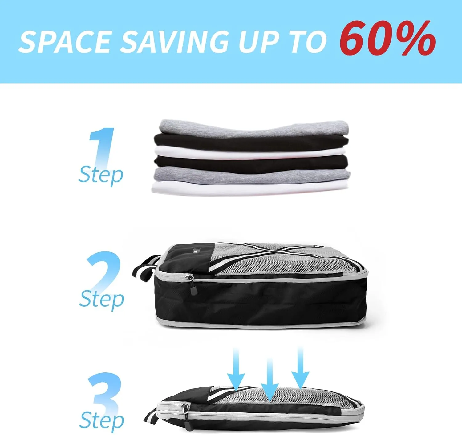 Compression Packing Cubes for Travel Organizer: Lightweight Travel Essentials Luggage Organizer for Suitcase 2/4/6 Set