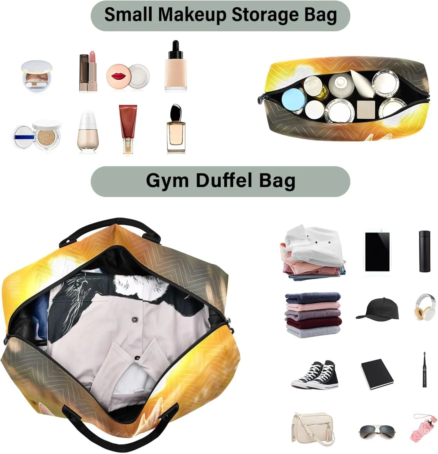 Corgi Dog Print Cat Field Duffle Bags Travel Make up Bags Set of 2, Flower Womens Gym Bag Small Duffel for Traveling