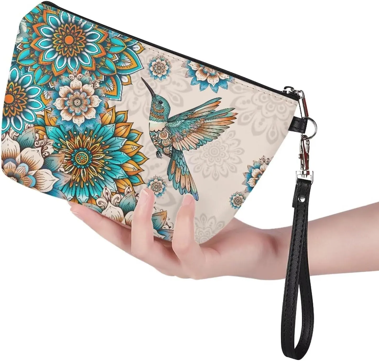 Cozeyat Boho Floral Make Up Bag Cosmetic Bags for Travel Women Butterfly Organizer Pouch Toiletry Bags with Zipper Large Capacity