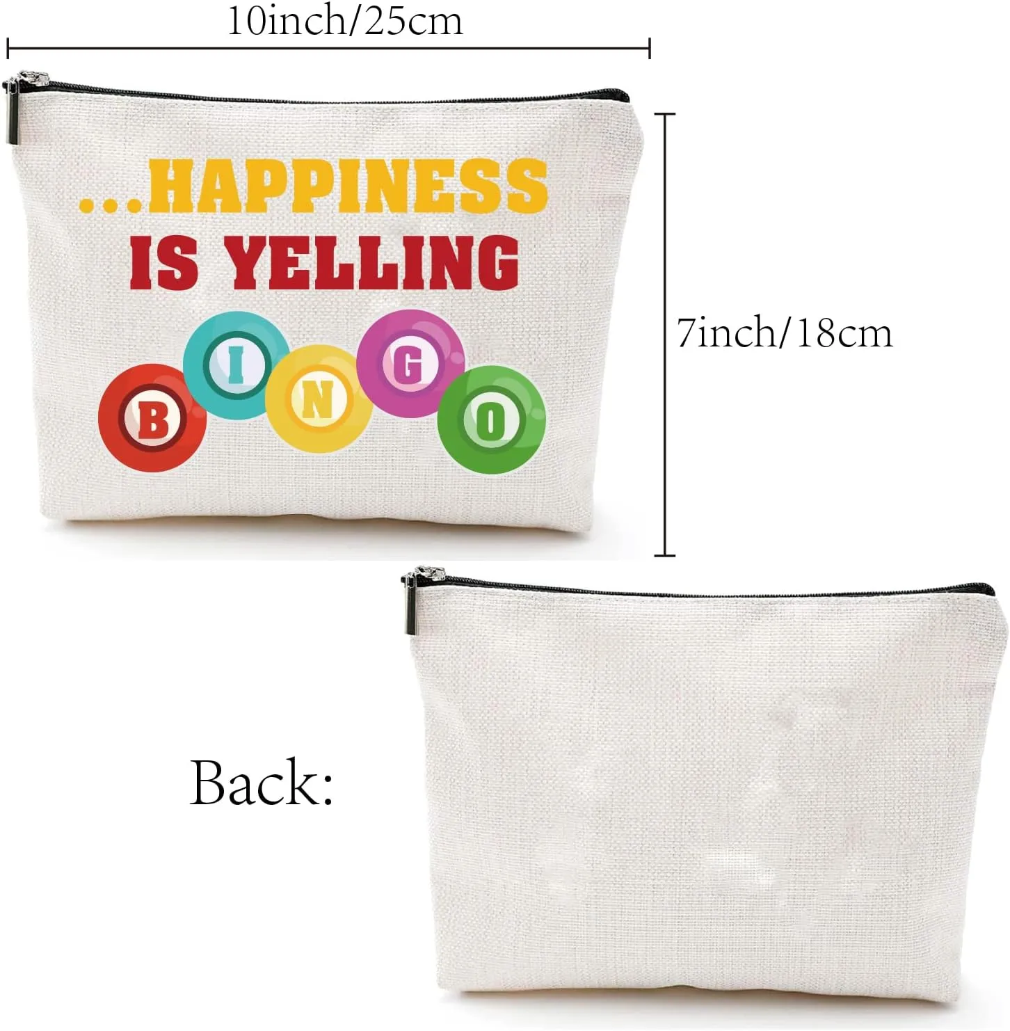 CREATCABIN Canvas Makeup Bags Bingo Cosmetic Bag Multi Purpose Pen Case with Metal Zipper Pouch Toiletry Travel Bag Purse for Lipstick Card Birthday Gambling Gifts 10 x 7Inch-Happiness is Yelling
