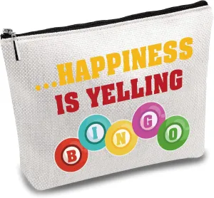 CREATCABIN Canvas Makeup Bags Bingo Cosmetic Bag Multi Purpose Pen Case with Metal Zipper Pouch Toiletry Travel Bag Purse for Lipstick Card Birthday Gambling Gifts 10 x 7Inch-Happiness is Yelling