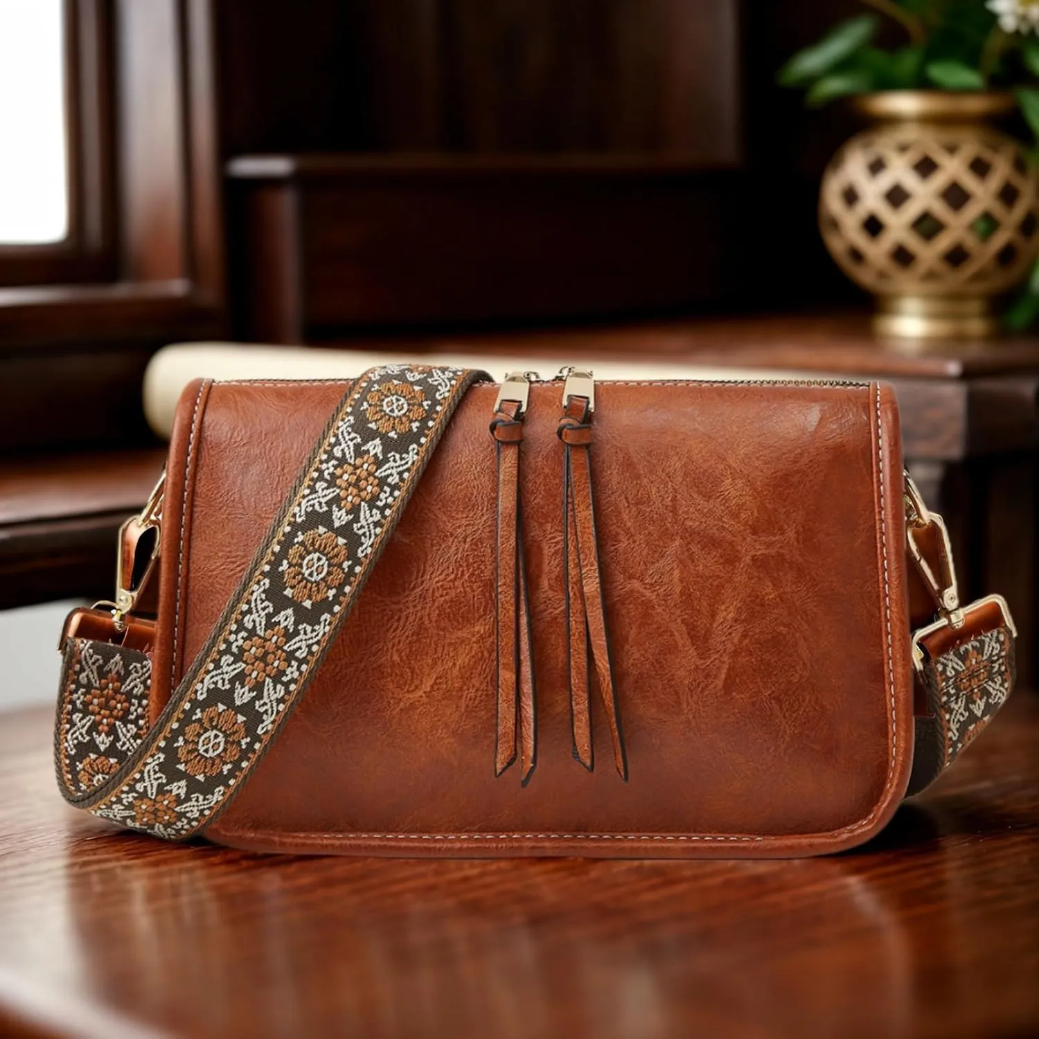 Crossbody Bag for Women Leather Hobo Purse Bag Trendy Small Crossbody Purse with Wide Strap Multiple for Everyday