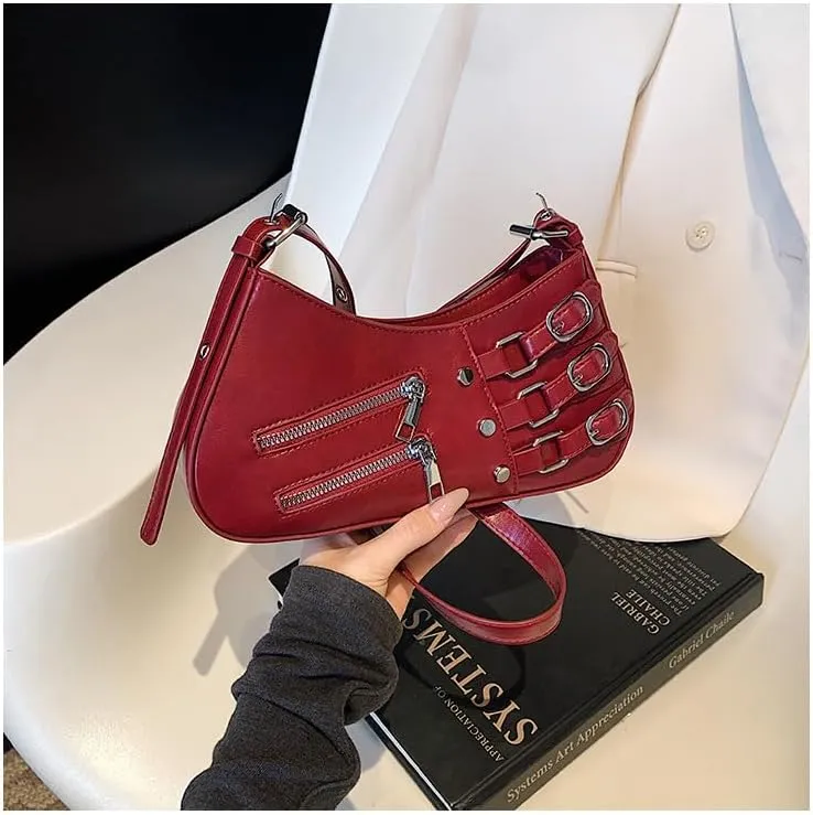 Crossbody Bags for Women Cute Purse, Y2k Purse Hobo Handbags Coquette Wallet Ladies Shoulder Bag Trendy Chic Grunge (Red)