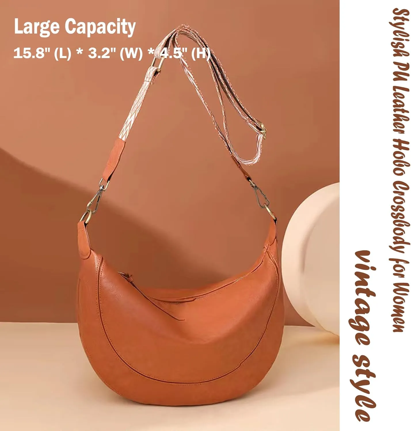 Crossbody Bags Leather Tote Bags Large Shoulder Bag Soft PU Leather Satchel Clutch Purses Hobo Handbag with Boho Strap