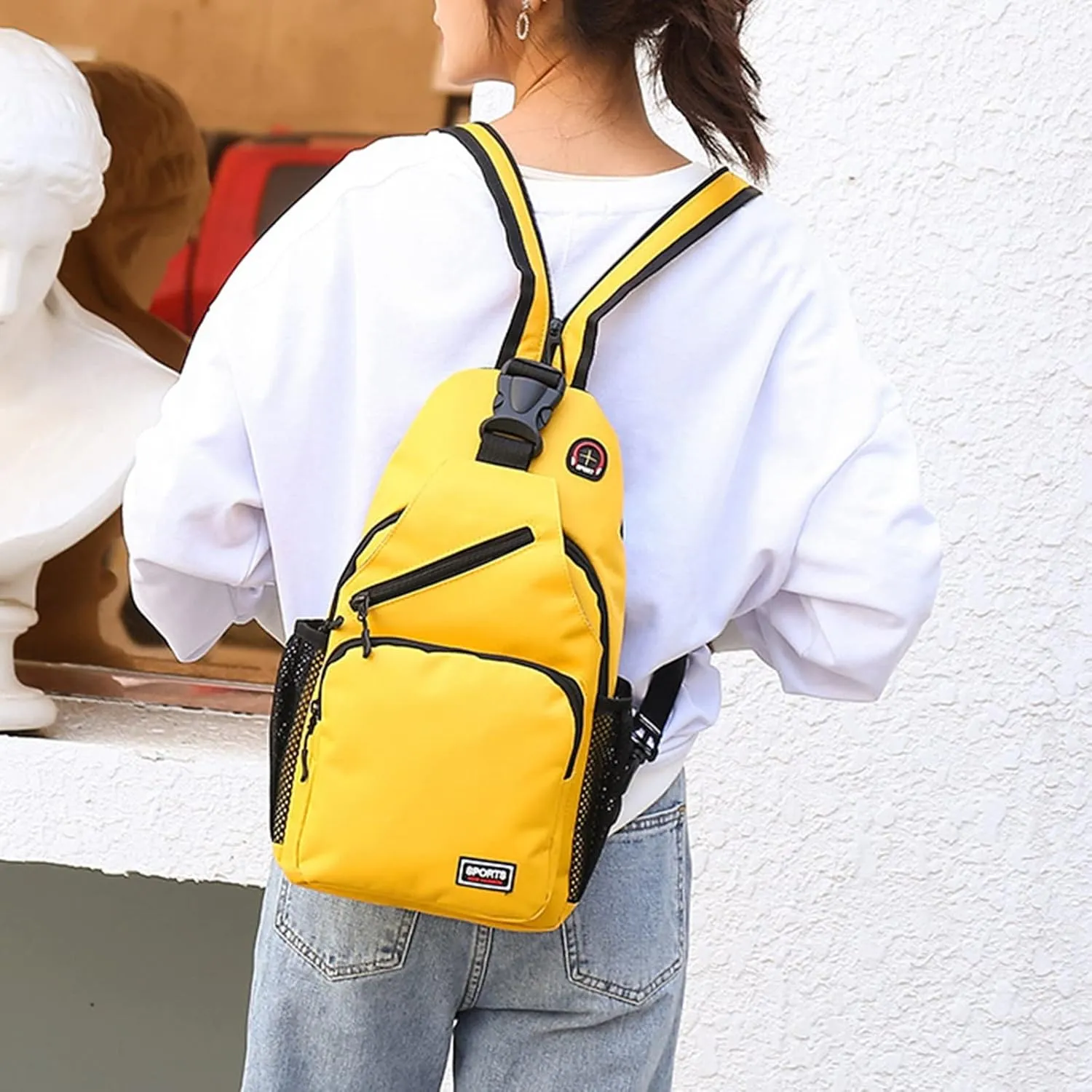 Crossbody Sling Bag for Men Women Lightweight Chest Bag Daypack Casual Backpack Travel Outdoor Walking Bags(Yellow, One Size)