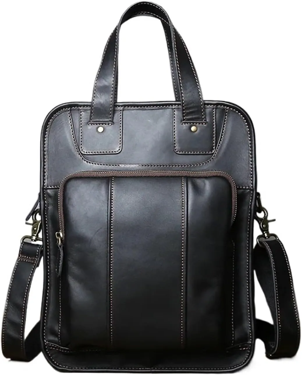 CSCDD Men's Leather Handbag Casual Messenger Bag Top Layer Leather Vertical Briefcase Shoulder Bag Suitable