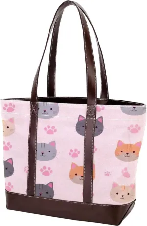 Cute Animals-1192 Tote Bags Durable Leather Canvas Purses and Handbags for Women Top Handle Shoulder Satchel Hobo Bags