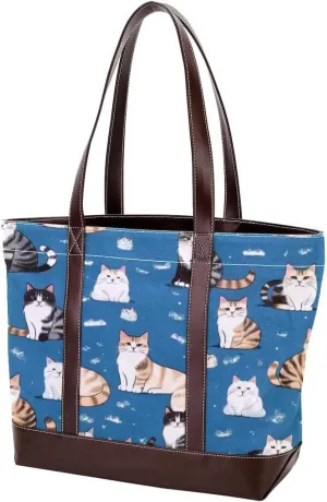 Cute Animals-1207 Tote Bags Durable Leather Canvas Purses and Handbags for Women Top Handle Shoulder Satchel Hobo Bags