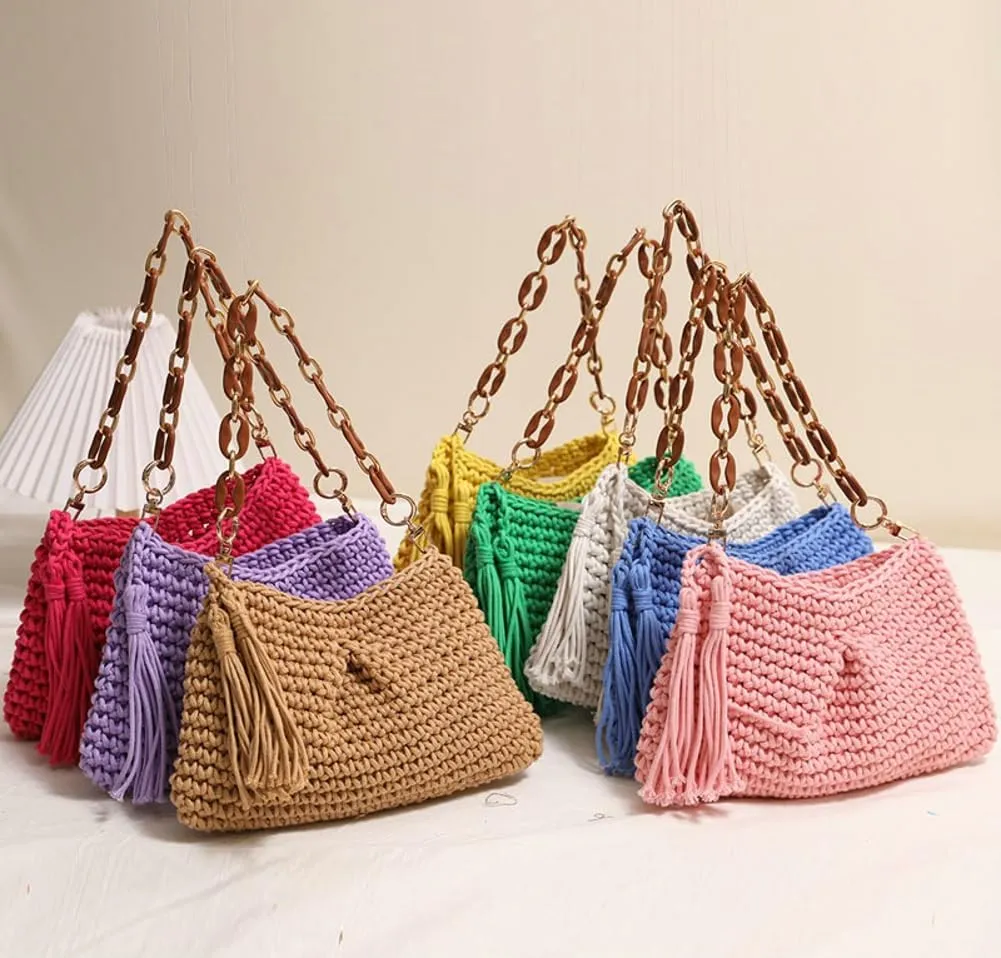 Cute Macrame Boho Beach Bag Women Hobo Shoulder Satchels Bags Summer Beach Purse Slouchy Travel Mini Tote Handbag 2025