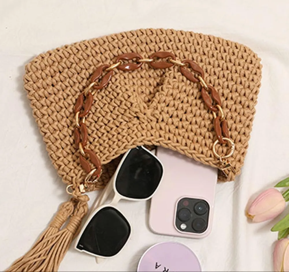 Cute Macrame Boho Beach Bag Women Hobo Shoulder Satchels Bags Summer Beach Purse Slouchy Travel Mini Tote Handbag 2025