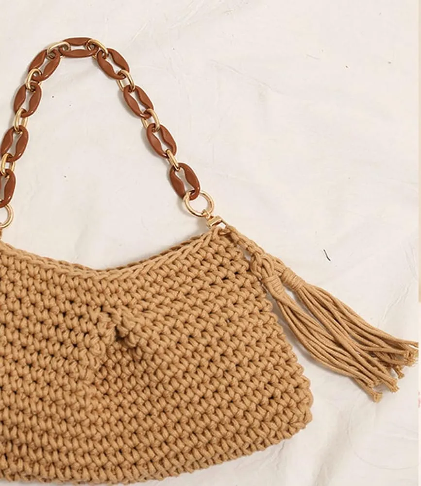 Cute Macrame Boho Beach Bag Women Hobo Shoulder Satchels Bags Summer Beach Purse Slouchy Travel Mini Tote Handbag 2025