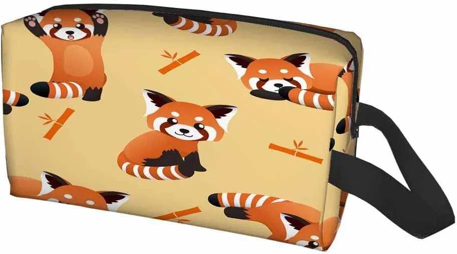 Cute Red Panda and Bamboo Small Makeup Bag for Purse Cute Animal Pattern Travel Cosmetic Bag Makeup Pouch Portable Versatile Zipper Pouch for Women