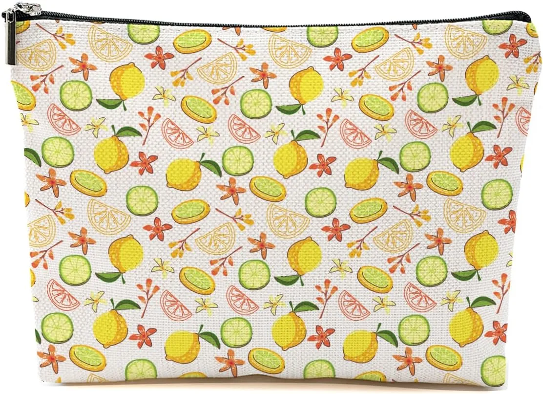 Cute Yellow Lemon Makeup Bag - Lemon Lover Gift Ideas for Women & Friends - Travel Accessories Bag - Mothers Day, Christmas & Birthday Gift
