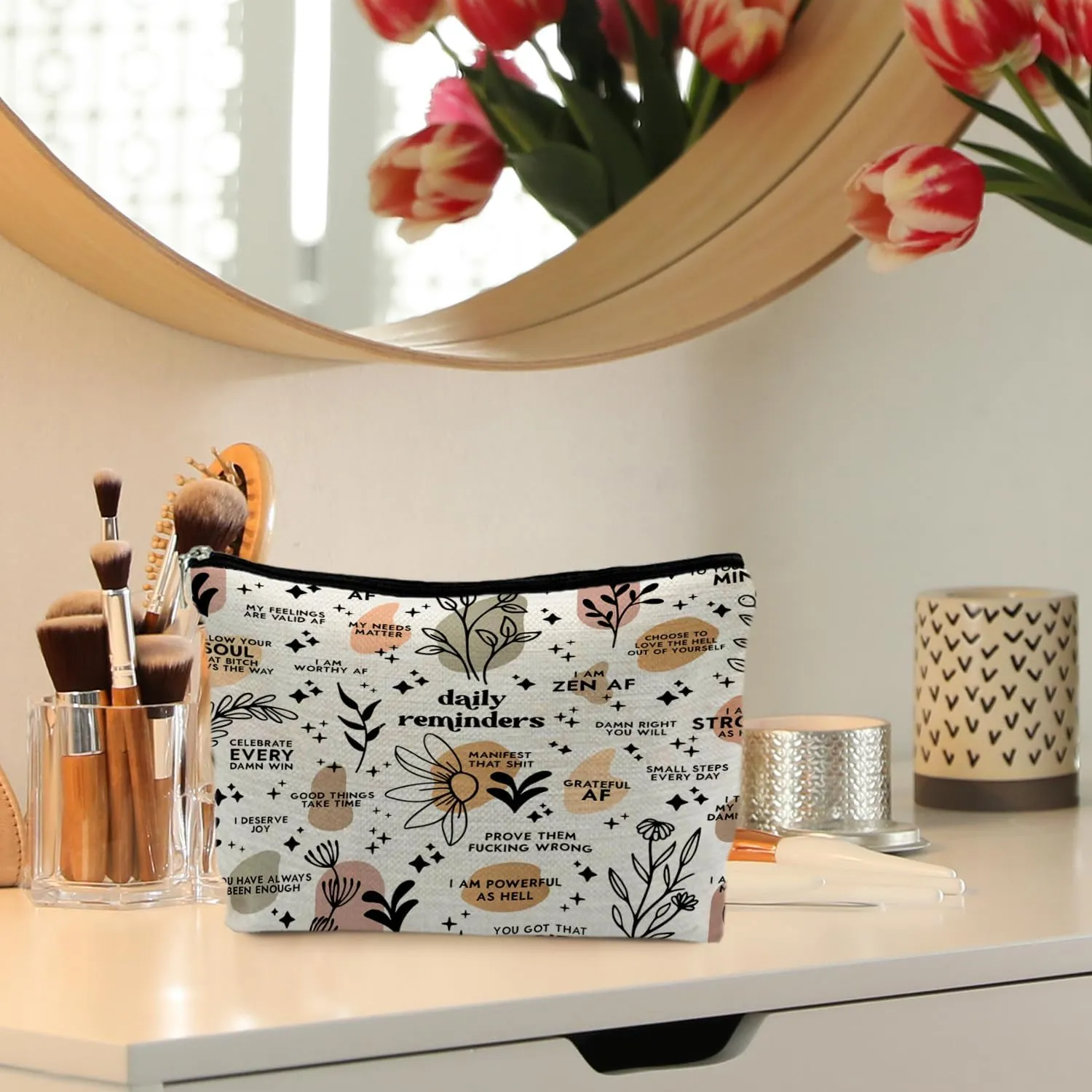 Daily Reminders Makeup Bag, Mental Health Gifts, Inspirational Gifts for Women, Self Love Mental Health Awareness Cosmetic Bag, Positive Affirmations Makeup Pouch