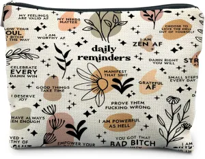 Daily Reminders Makeup Bag, Mental Health Gifts, Inspirational Gifts for Women, Self Love Mental Health Awareness Cosmetic Bag, Positive Affirmations Makeup Pouch