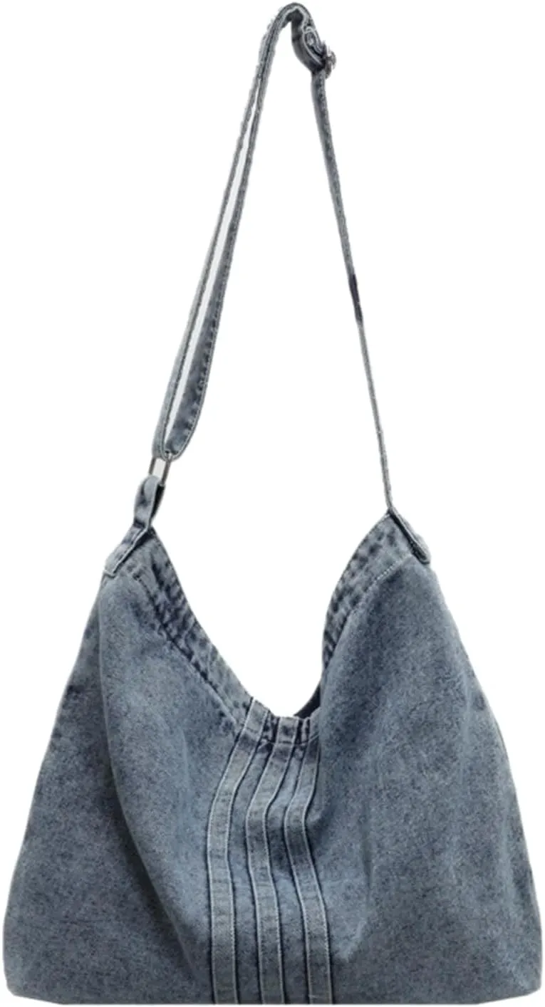 Denim Purse Women Large Boho Blue Jean Tote Bag Trendy Shoulder Bag Casual Crossbody Bag Vintage Handbag