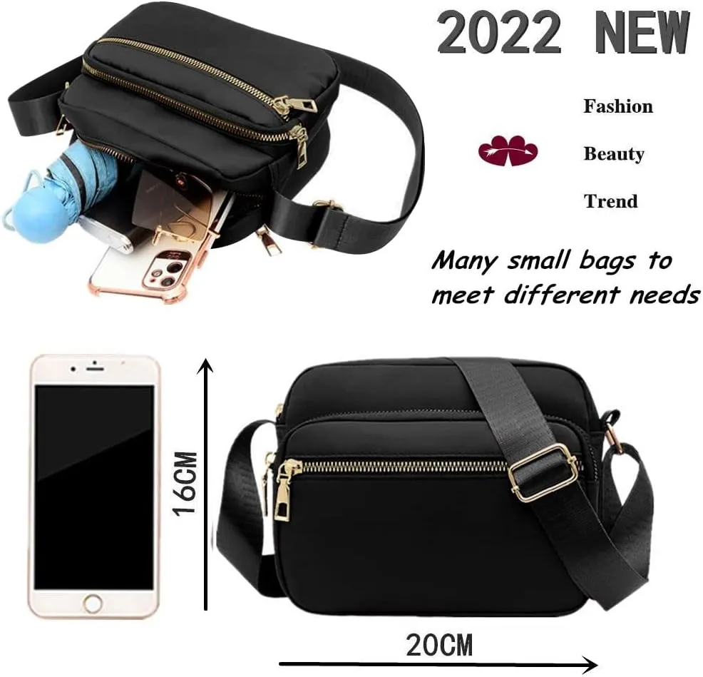 DIHKLCIO Nylon Crossbody Bags for Women Purses and Handbags Women's Casual Messenger Bag Waterproof Black Crossbody Purse