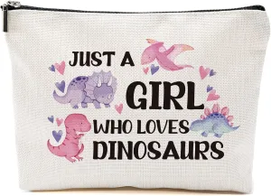 Dinosaur Makeup Bag Dinosaur Gifts for Girls Women Gifts for Adults Dinosaur Stuff Merch Animal Lover Funny Birthday Christmas Gift for Her Daughter Sister Bestie Just A Girl Who Loves Dinosaurs