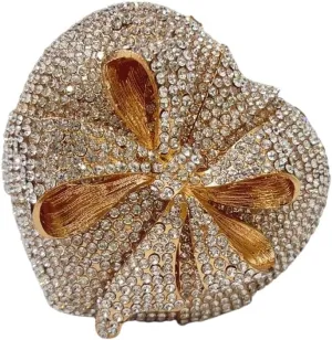 DJBM Women Chic Heart Shaped Evening Clutch Purse sparkle Rhinestone Gift Box with Bownot for Birthday Cocktail