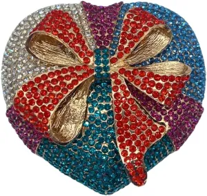 DJBM Women Chic Heart Shaped Evening Clutch Purse sparkle Rhinestone Gift Box with Bownot for Birthday Cocktail