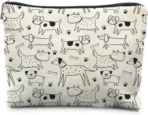 Dog Makeup Bag - Gifts for Dog Lovers, Mom, and Owners - Funny Puppy Doodle Cosmetic Toiletry Bag