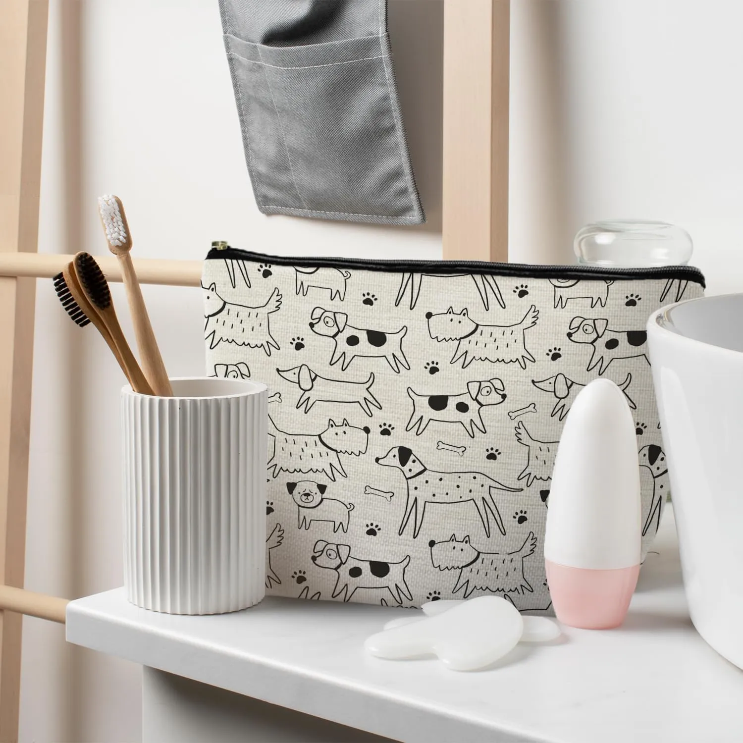 Dog Makeup Bag - Gifts for Dog Lovers, Mom, and Owners - Funny Puppy Doodle Cosmetic Toiletry Bag