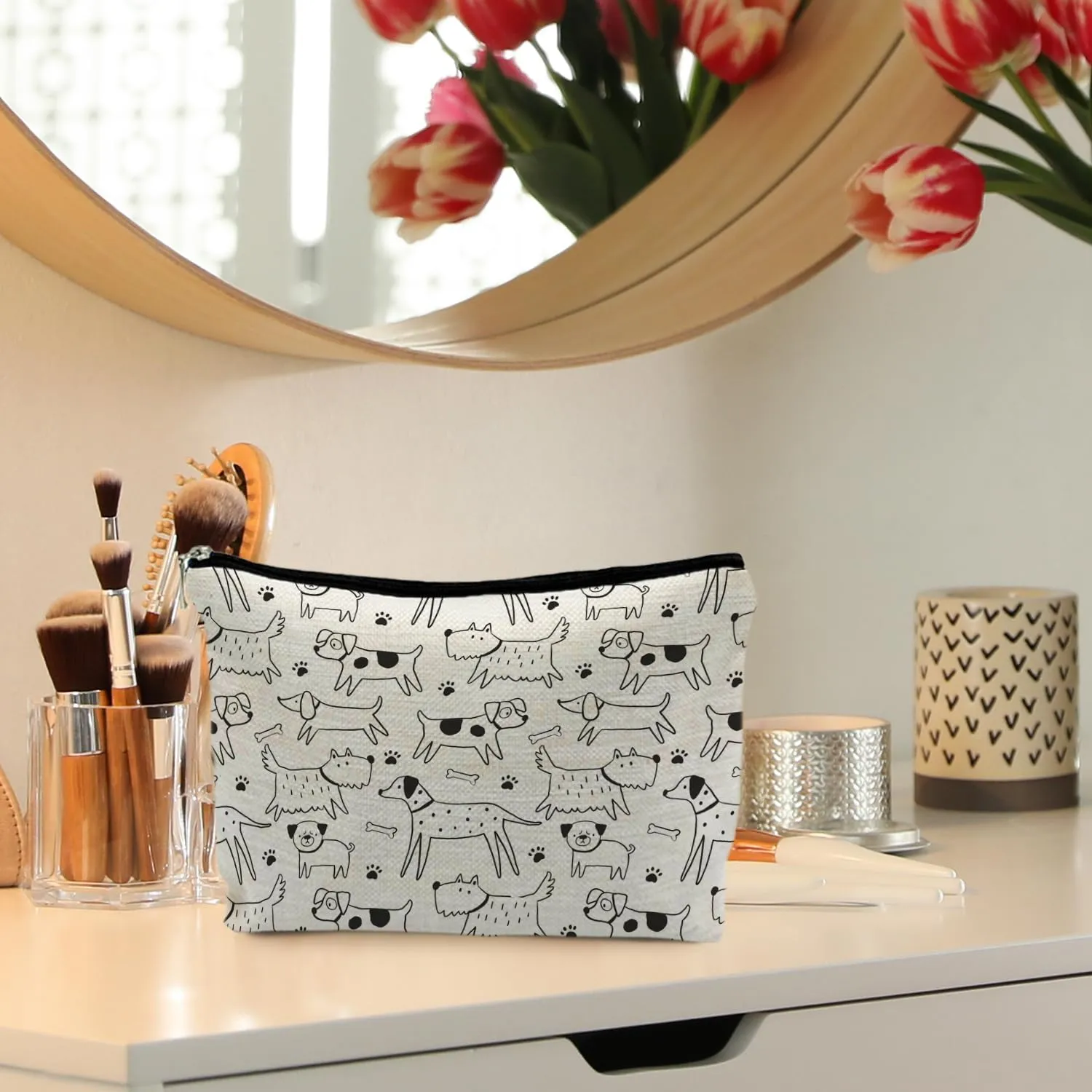 Dog Makeup Bag - Gifts for Dog Lovers, Mom, and Owners - Funny Puppy Doodle Cosmetic Toiletry Bag