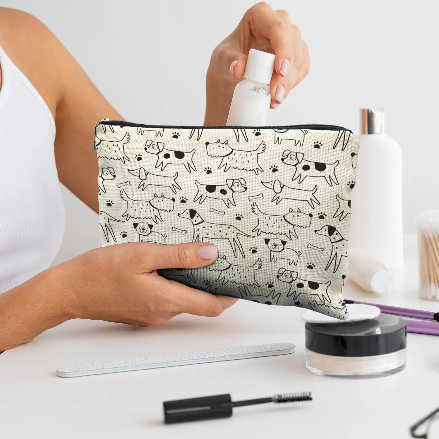 Dog Makeup Bag - Gifts for Dog Lovers, Mom, and Owners - Funny Puppy Doodle Cosmetic Toiletry Bag