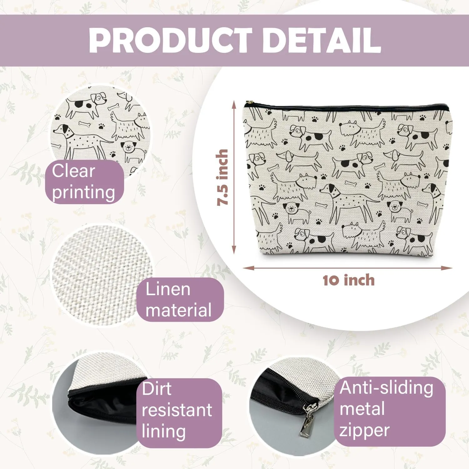 Dog Makeup Bag - Gifts for Dog Lovers, Mom, and Owners - Funny Puppy Doodle Cosmetic Toiletry Bag