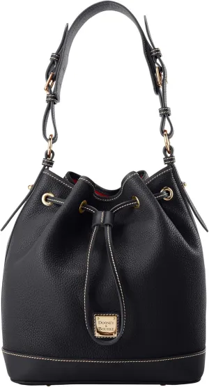 Dooney & Bourke Shoulder Bags, Pebble Grain Drawstring Leather Bucket Bags for Women - Black