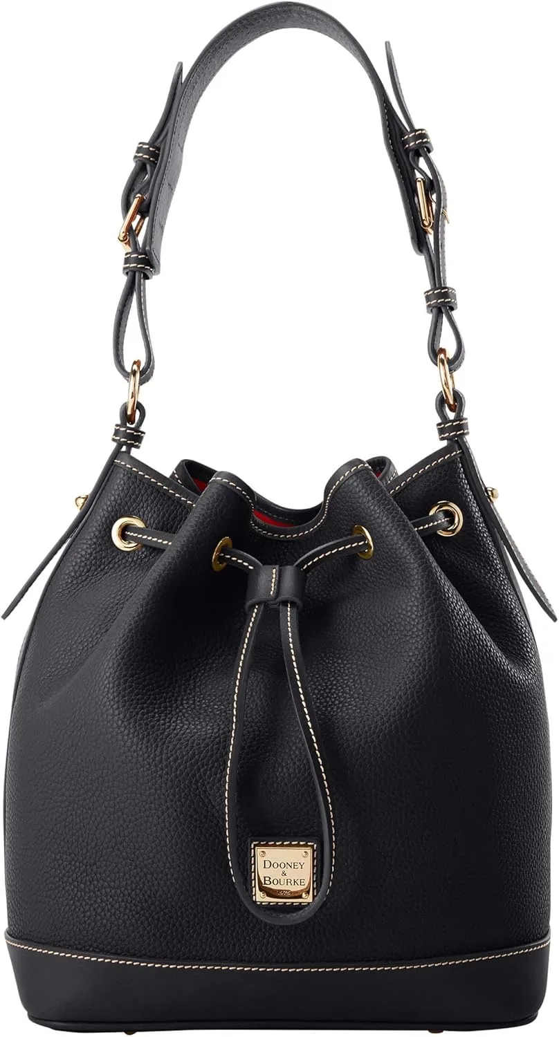 Dooney & Bourke Shoulder Bags, Pebble Grain Drawstring Leather Bucket Bags for Women - Black