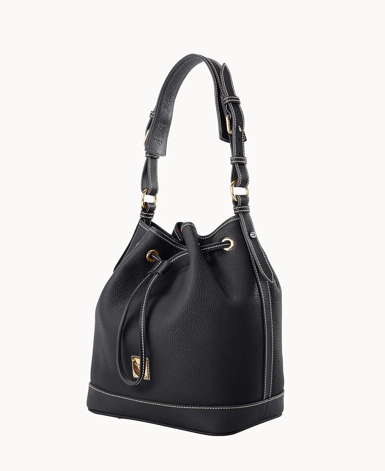 Dooney & Bourke Shoulder Bags, Pebble Grain Drawstring Leather Bucket Bags for Women - Black