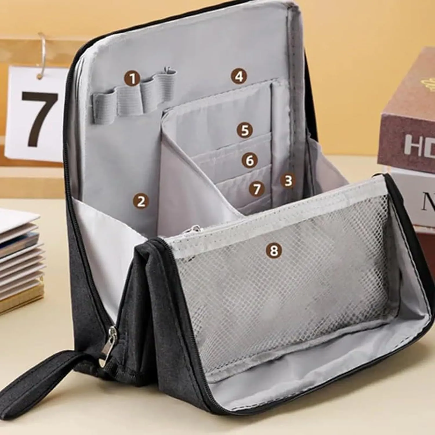 Doresty Makeup Bag, Standing Makeup Bag  Portable, Large Capacity, Waterproof Multi-Purpose Large Capacity Oxford Cloth Cosmetic Toiletry Bags, Stationery Organizer with Compartments (Gray)