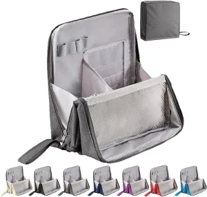 Doresty Makeup Bag, Standing Makeup Bag  Portable, Large Capacity, Waterproof Multi-Purpose Large Capacity Oxford Cloth Cosmetic Toiletry Bags, Stationery Organizer with Compartments (Gray)