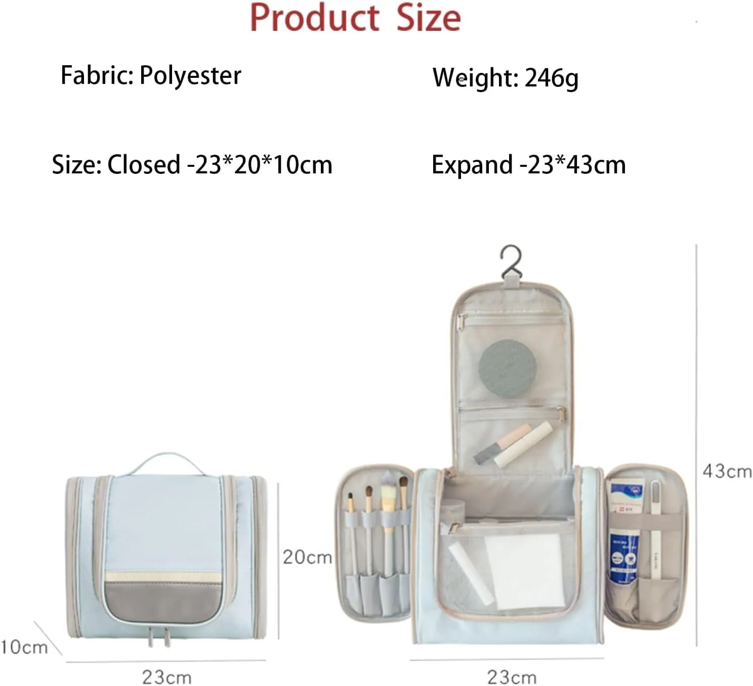 Double-opening Toiletry Bag Portable Travel Bag with Hanging Hook Makeup Organizer Bag for Cosmetics Full Sized Container