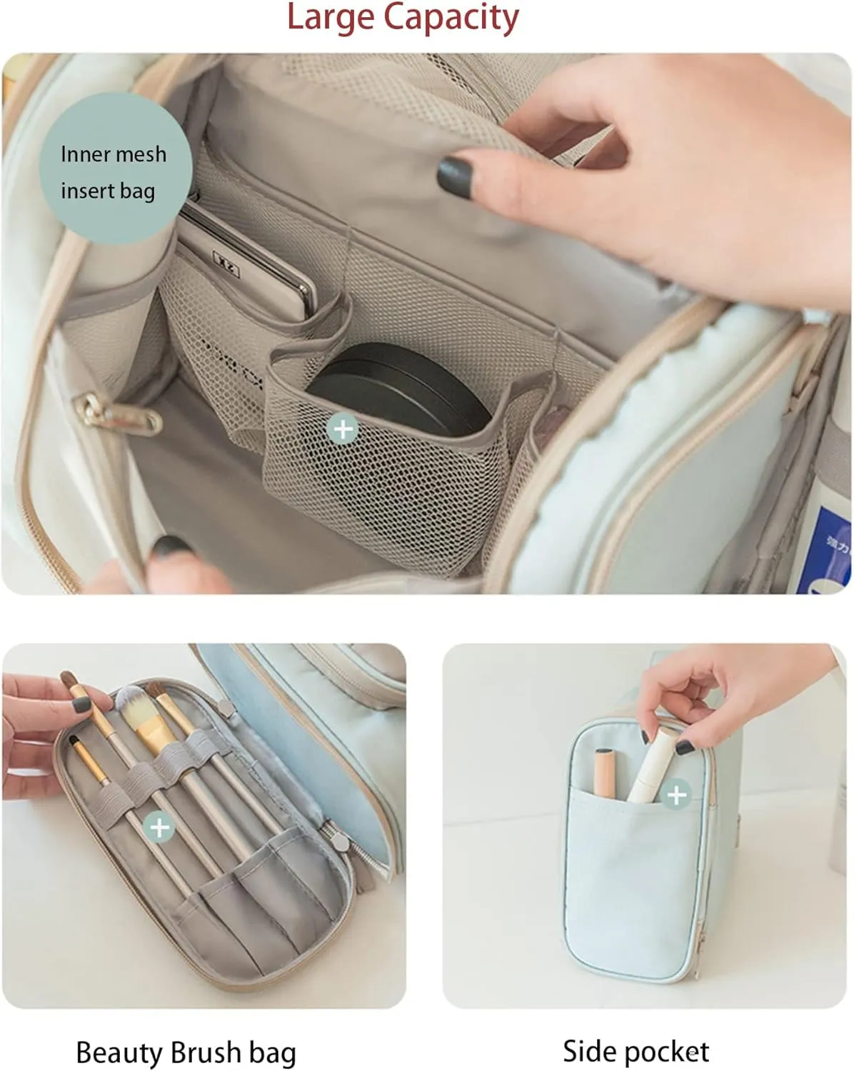 Double-opening Toiletry Bag Portable Travel Bag with Hanging Hook Makeup Organizer Bag for Cosmetics Full Sized Container