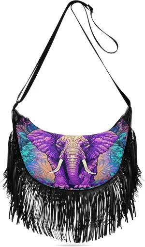 Elephant Boho Mandala Crossbody Bags Handbags Hobo Bags Fringe Purse for Lady Work Women Gifts