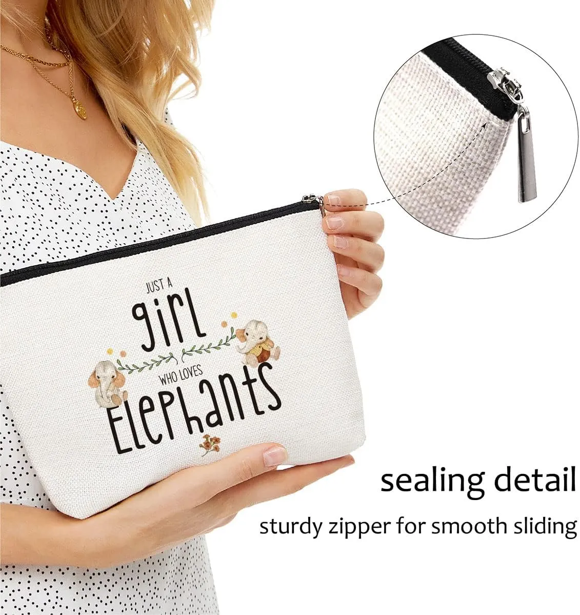 Elephant Makeup Bag - White Elephant Gifts for Teen Girls & Women - Animal Lover Merch - Funny Birthday & Christmas Gifts for Daughter, Sister, Bestie