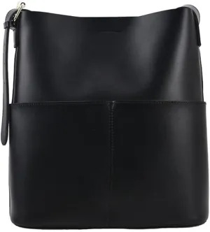 EMBER & GIA Classic Leather Bucket Bag - Timeless Design with Adjustable Strap and Roomy Interior for Everyday Use and Versatile Style (Black)
