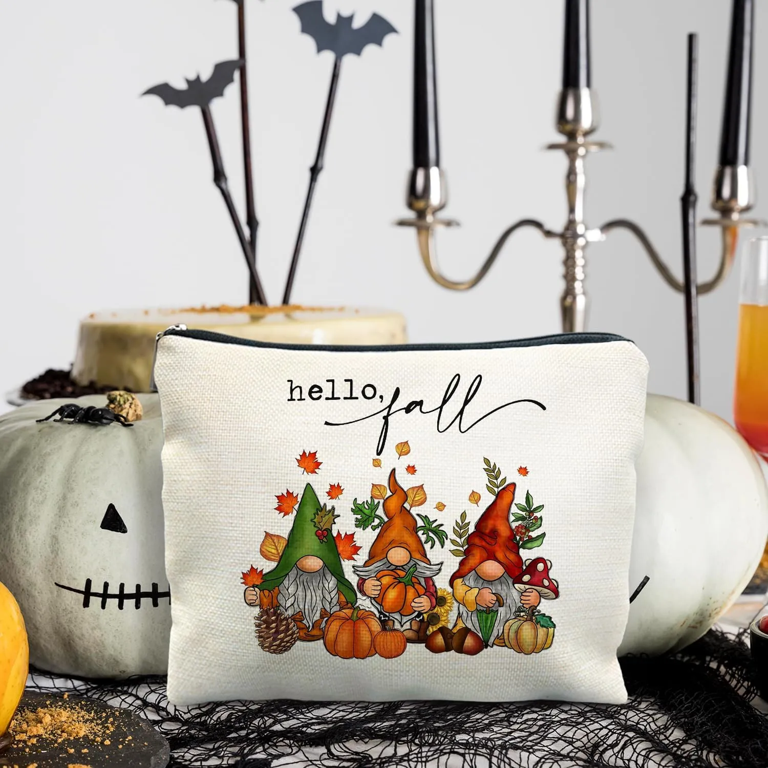 Fall Gnomes Pumpkin Makeup Bag, Fall Gifts for Women, Fall Lovers Gifts, Autumn Cosmetic Bag Toiletry Bag for Women, Fall Themed Gifts, Thanksgiving Gifts, Fall Makeup Pouch