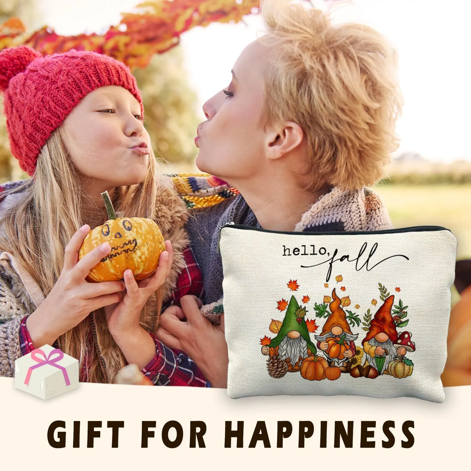 Fall Gnomes Pumpkin Makeup Bag, Fall Gifts for Women, Fall Lovers Gifts, Autumn Cosmetic Bag Toiletry Bag for Women, Fall Themed Gifts, Thanksgiving Gifts, Fall Makeup Pouch