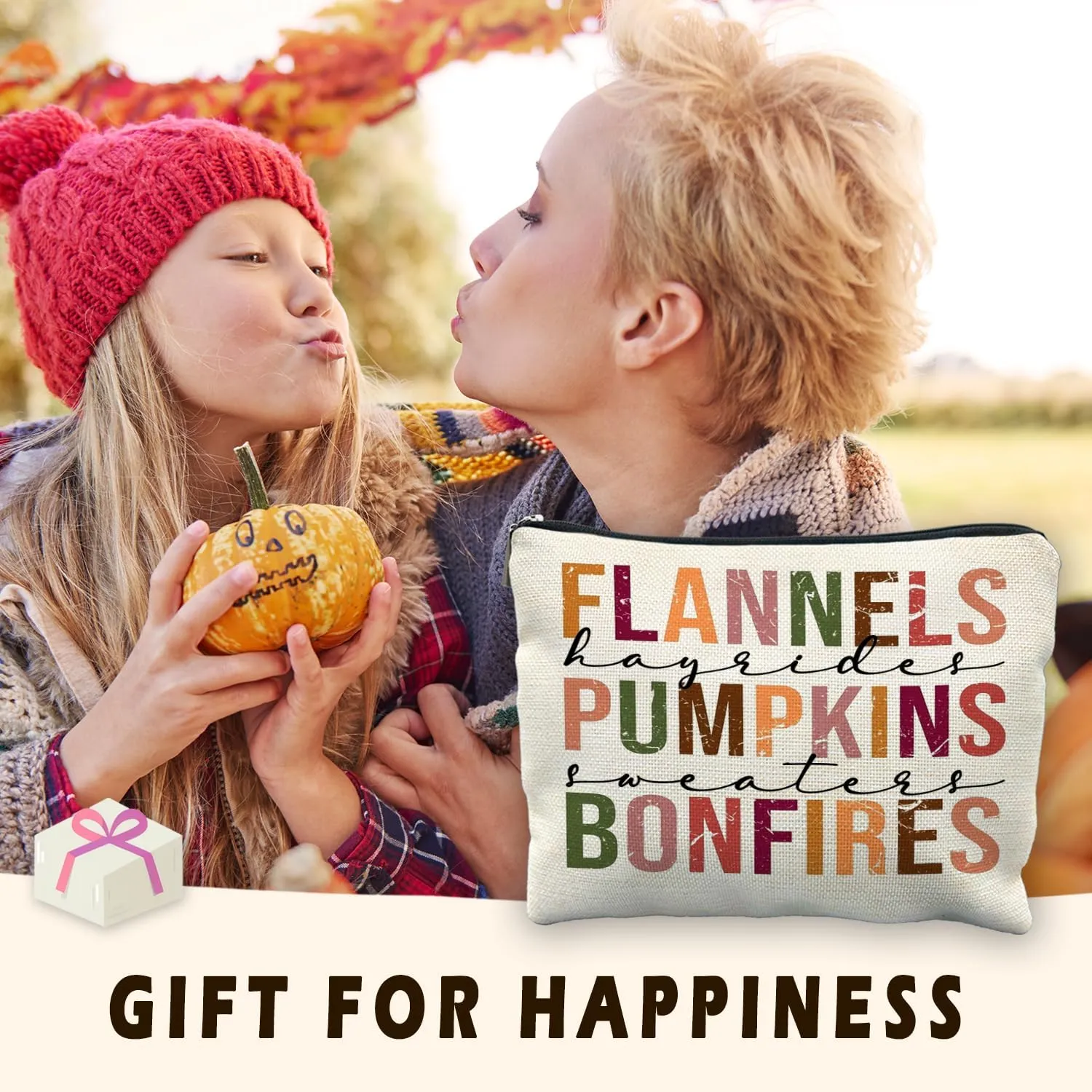 Fall Themed Makeup Bag Pouch, Fall Gifts for Women, Thanksgiving Gifts, Fall Themed Gifts, Flannels Pumpkins Bonfires Autumn Cosmetic Bag for Women