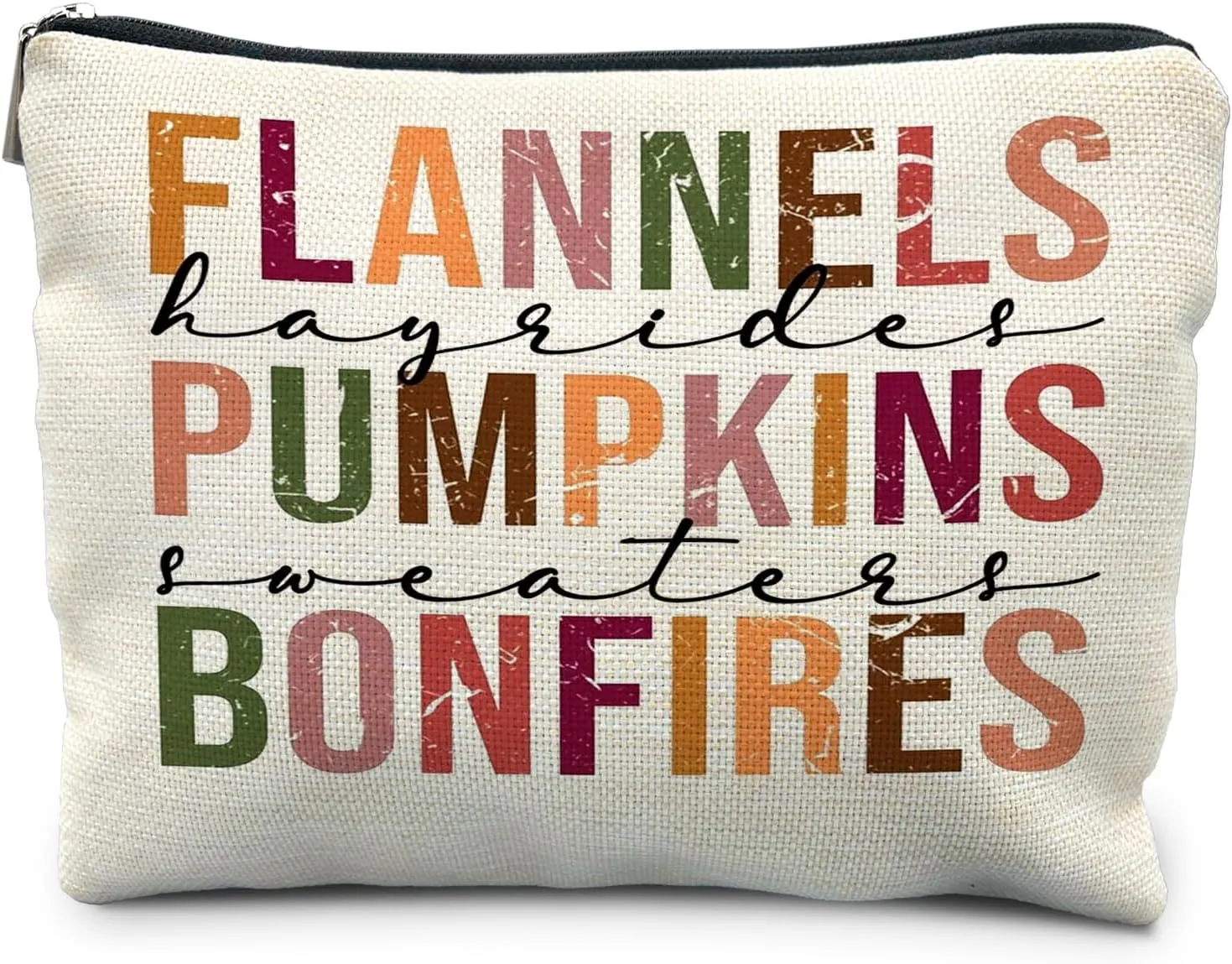Fall Themed Makeup Bag Pouch, Fall Gifts for Women, Thanksgiving Gifts, Fall Themed Gifts, Flannels Pumpkins Bonfires Autumn Cosmetic Bag for Women