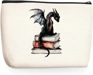 Fantasy Dragon Makeup Bag Fantasy Book Lovers Gifts Bookish Gifts Cosmetic Bag Halloween Christmas Birthday Gifts for Readers Women Girls Friends Sisters Book Accessories Travel Toiletry Bag