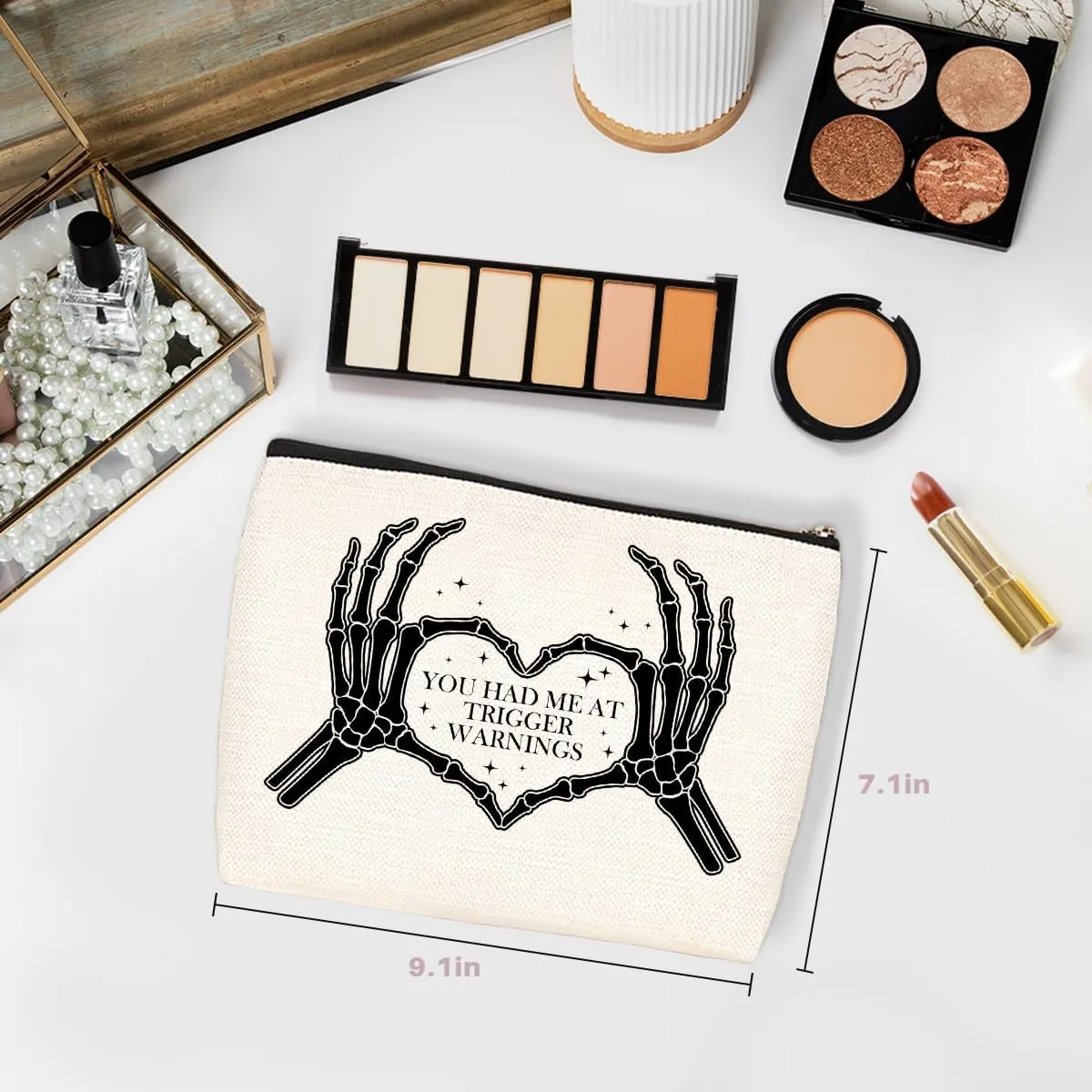 Fantasy Romance Skull Makeup Bag Dark Romance Book Lovers Gifts Bookish Gifts Skeleton Cosmetic Bag Halloween Christmas Birthday Gifts for Women Girls Friends Book Accessories Travel Toiletry Bag