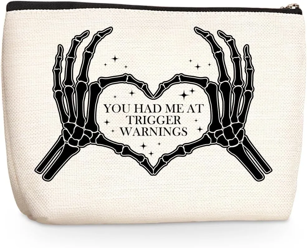 Fantasy Romance Skull Makeup Bag Dark Romance Book Lovers Gifts Bookish Gifts Skeleton Cosmetic Bag Halloween Christmas Birthday Gifts for Women Girls Friends Book Accessories Travel Toiletry Bag