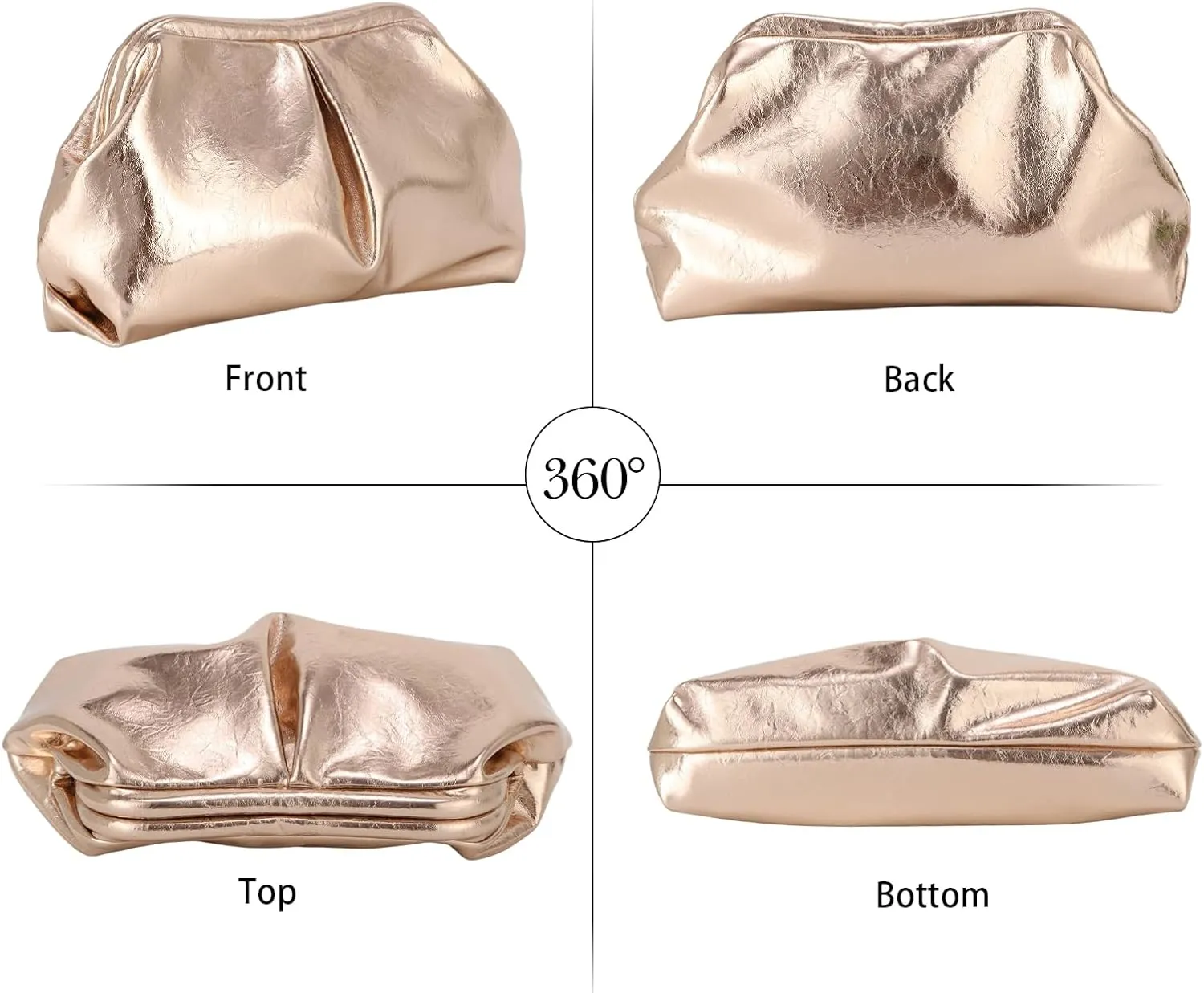 Fecialy Women's PU Leather Clutch Purse Ruched Handbags Formal Evening Bag Chic Soft Dumpling Crossbody Bag Party Wedding
