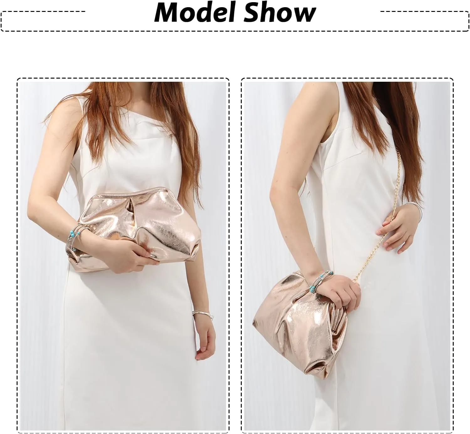 Fecialy Women's PU Leather Clutch Purse Ruched Handbags Formal Evening Bag Chic Soft Dumpling Crossbody Bag Party Wedding
