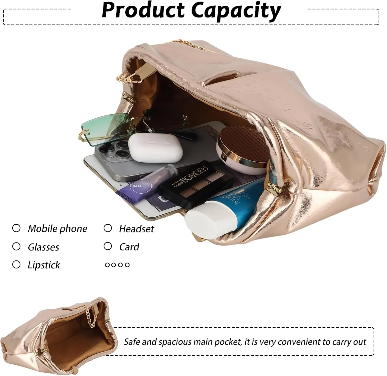 Fecialy Women's PU Leather Clutch Purse Ruched Handbags Formal Evening Bag Chic Soft Dumpling Crossbody Bag Party Wedding